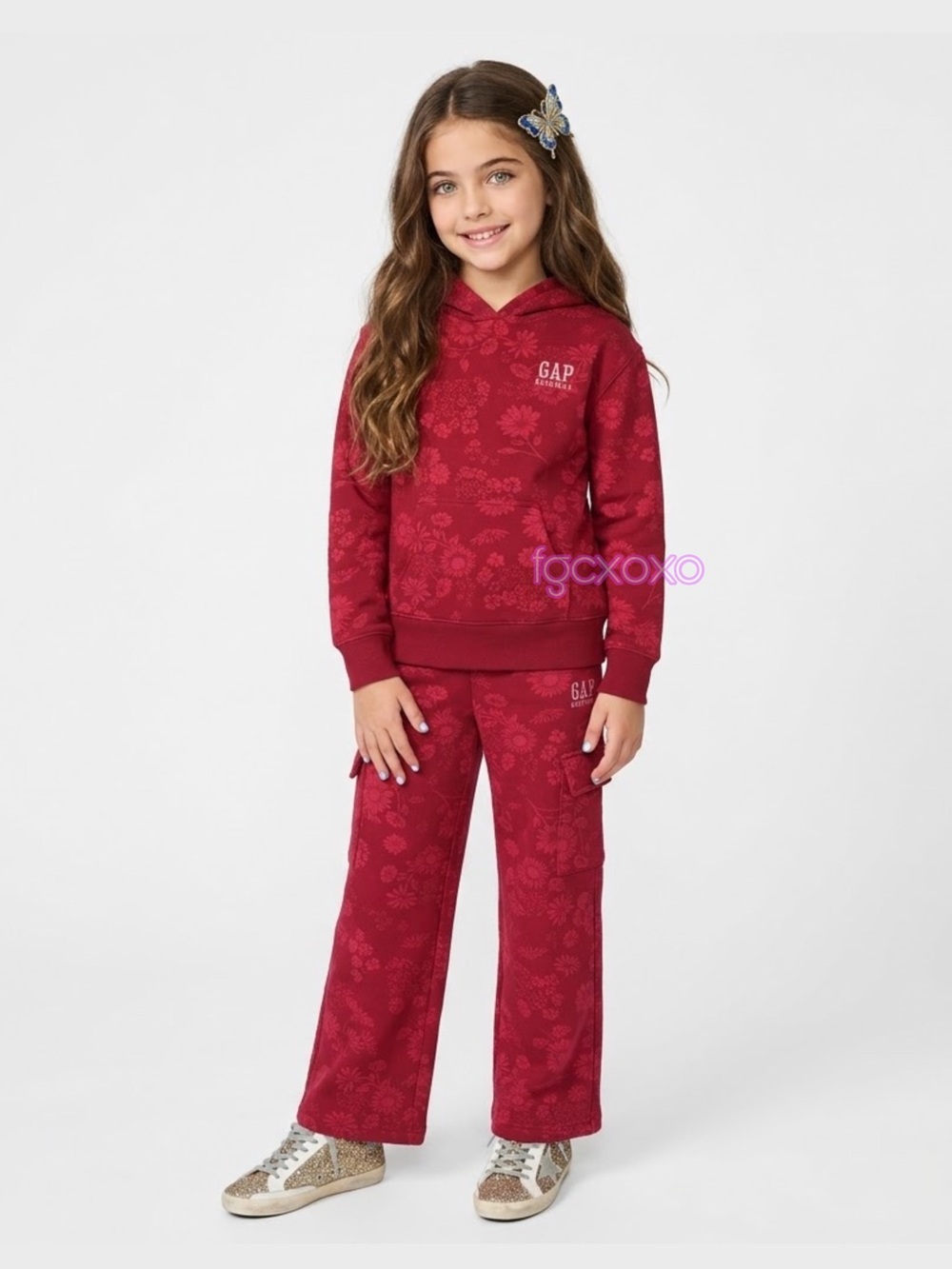 GAP Kids Burgundy Floral Hoodie and Pants Set